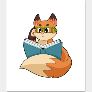 Fox as Nerd with Book & Glasses Posters and Art